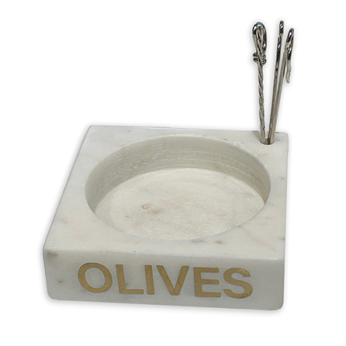 Olive Set of 4 Picks and Holder, L12.5x W12.5 x H3.5cm, White-1