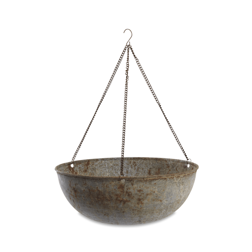 Abari Round Haning Planter, D39.5cm, Aged Zinc-1