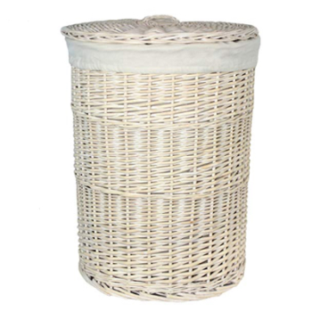 Laundry Hamper, White with Lining, Large Round-0