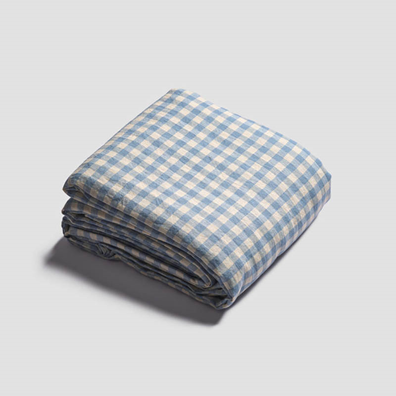 Gingham Double Duvet Cover, Warm Blue-3