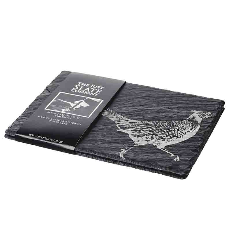 Pheasant Set of 2 Slate Place Mats, H22 x W30cm, Black-2