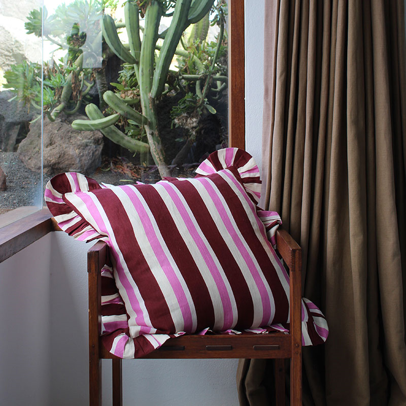 Stripe Cushion Cover, 60 x 60cm, Burgundy & Cerise-0