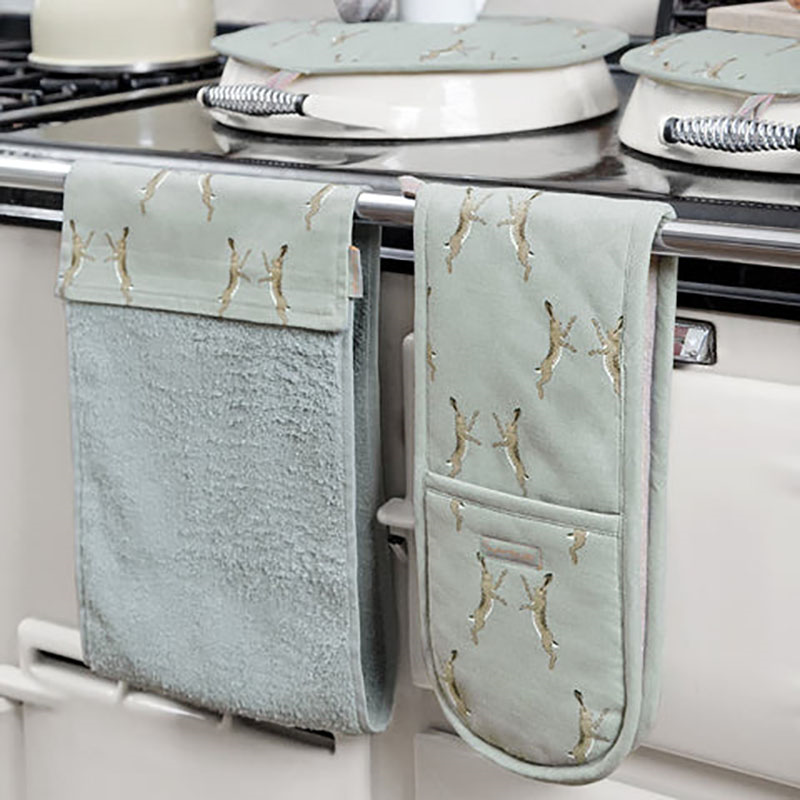 Boxing Hares Roller Hand Towel, Duck Egg Grey-2