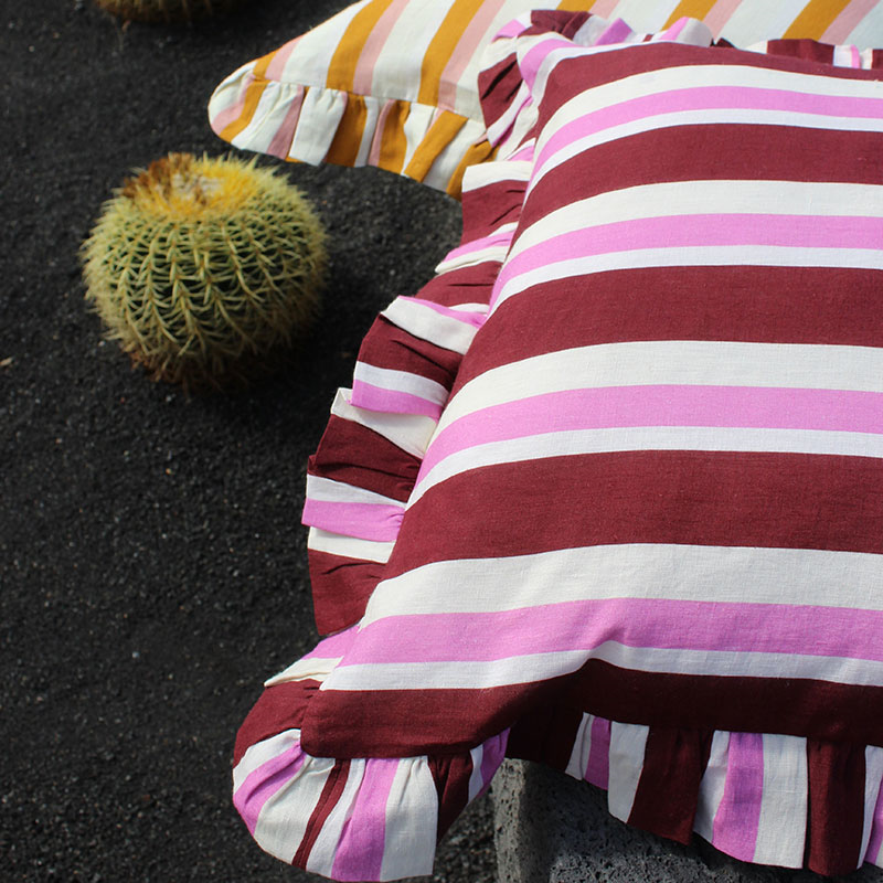 Stripe Cushion Cover, 60 x 60cm, Burgundy & Cerise-2