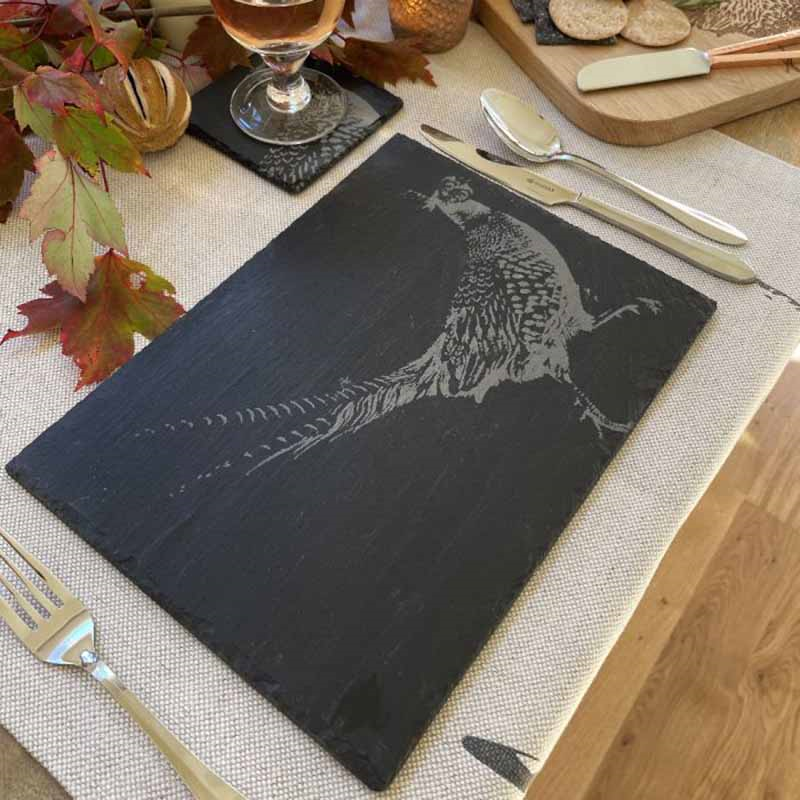 Pheasant Set of 2 Slate Place Mats, H22 x W30cm, Black-0