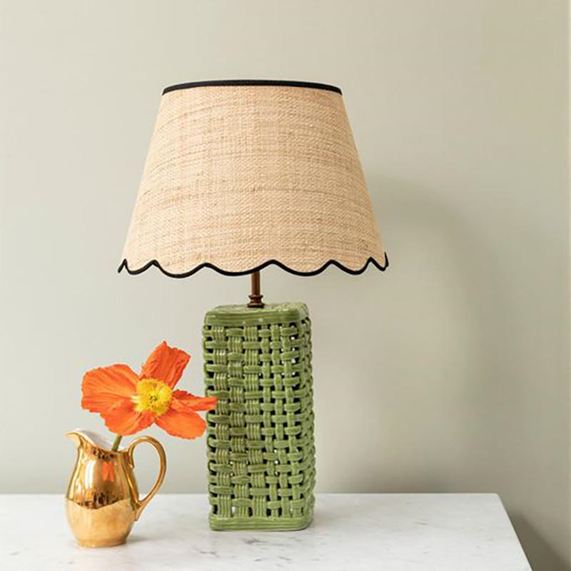 Raffia Scallop Medium Lampshade, Black Trim-0