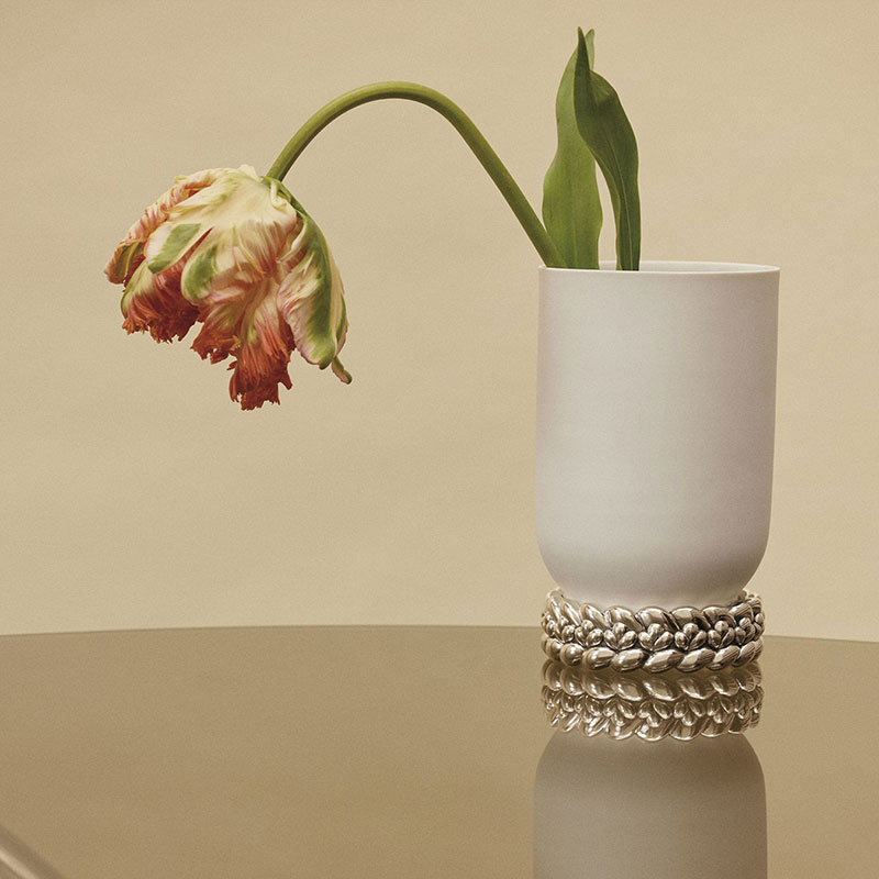 Babylone Vase, H19 x D11.5cm, White & Silver-1