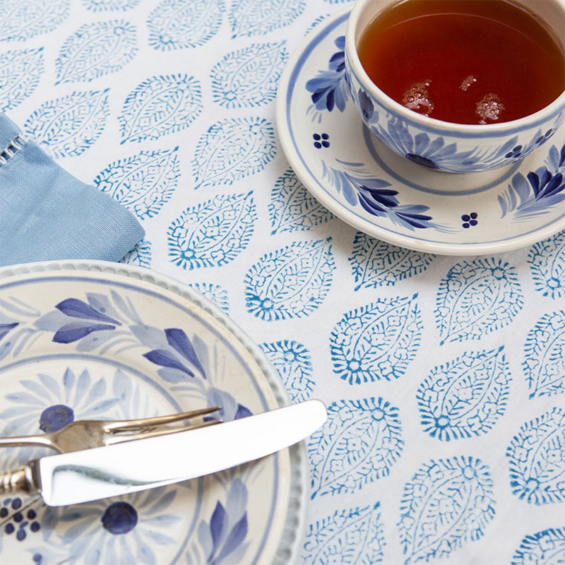 Leaf Tablecloth, D180cm, Blue-0