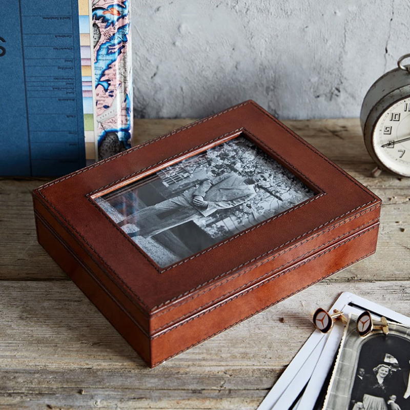 Leather Photo Memorabilia Box, Conker Brown-0