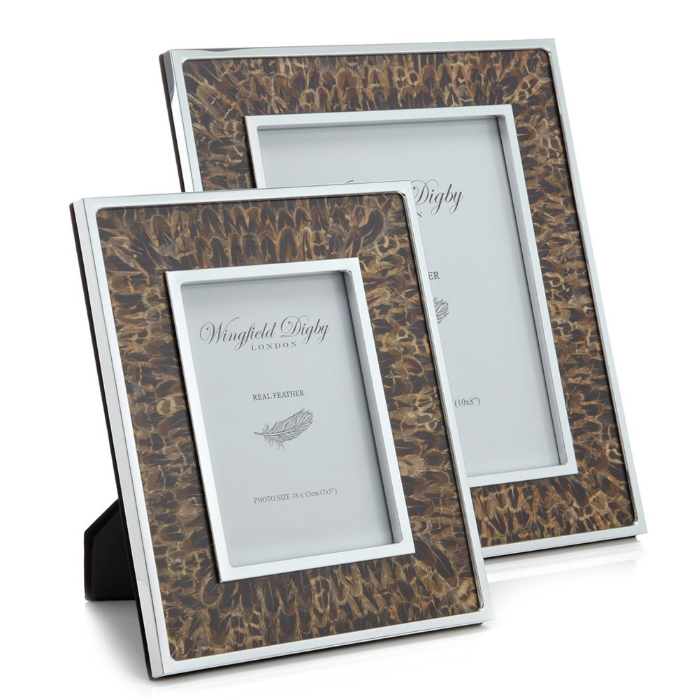 Feather and Glass Photo Frame, 5x7", Hen Pheasant-0