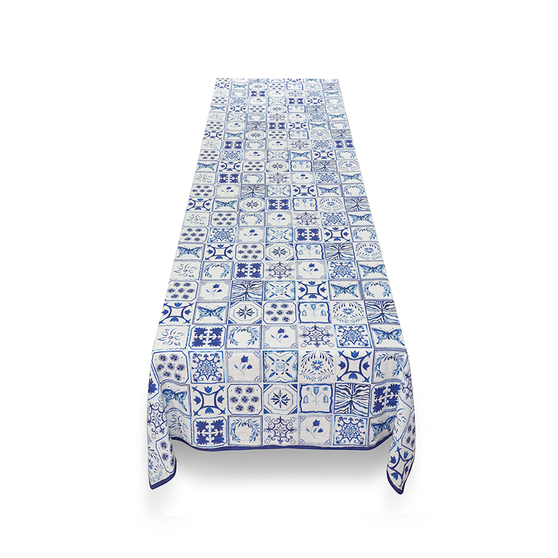 Azulejos Tablecloth, L165 x W300cm, Blue-1