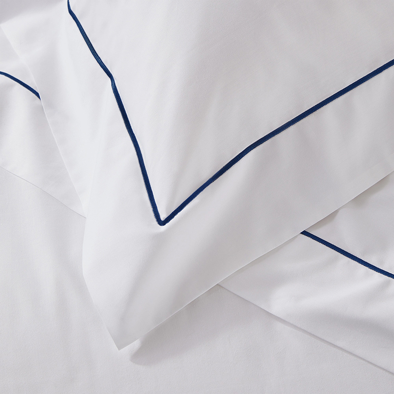 Single Row Cord Oxford Pillowcase, Standard, White/Navy-2