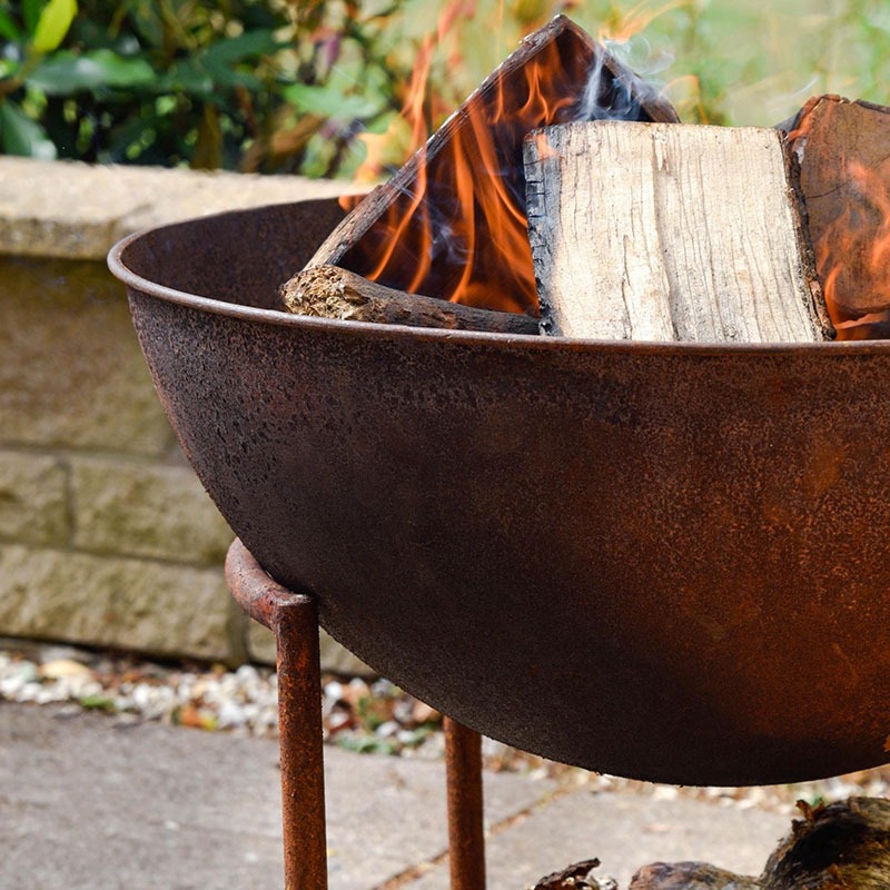 Outdoor cast iron firebowl on stand, W57cm, Rust-5