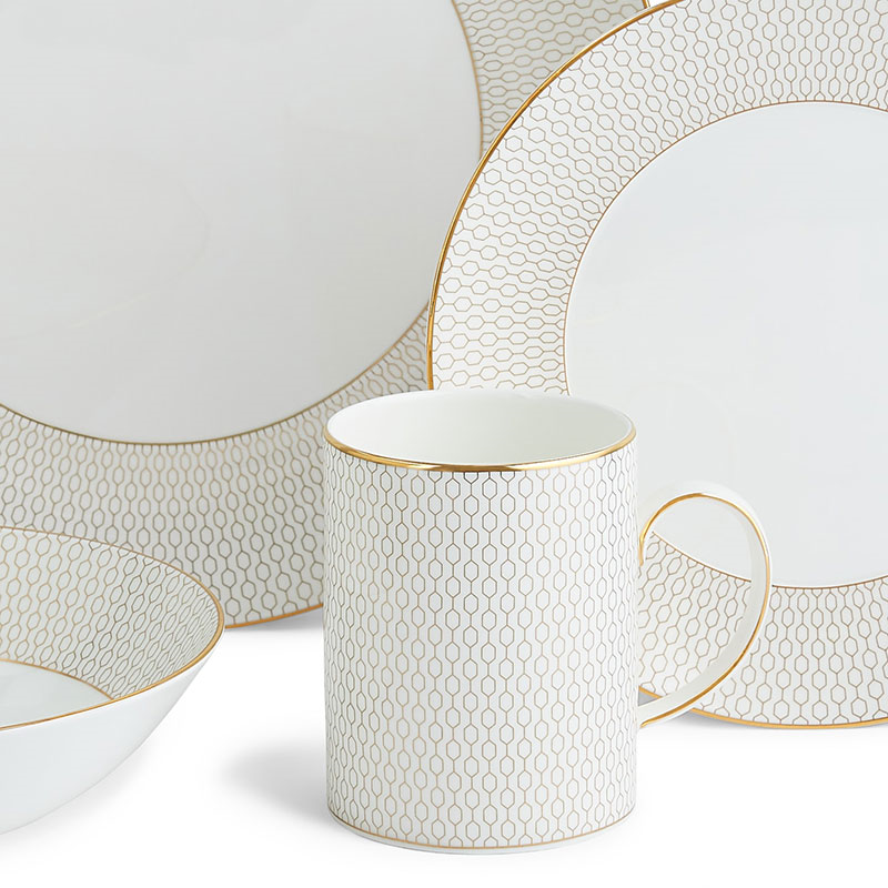 Gio Gold 4 piece dinnerware set, Gold/White-4