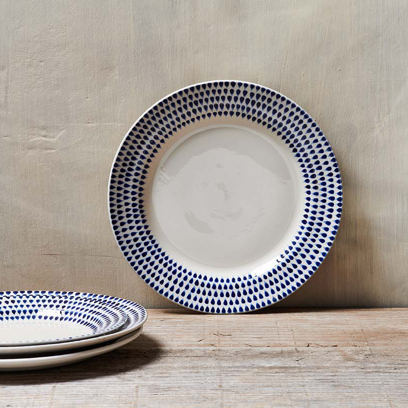 Indigo Drop Dinner Plate, D28cm, Cream and Indigo-0