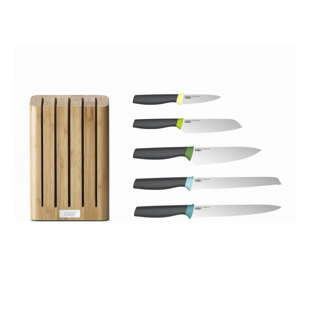 Elevate 5 piece knife set with bamboo block, H6 x W35.5 x D15cm, Opal-0