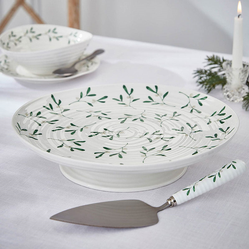 Mistletoe Cake stand, Dia32 x H6cm, white/ green-1