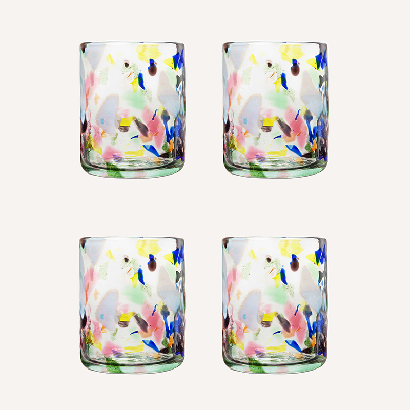 Terrazzo Set of 4 Hand Made Glass Tumblers, H11cm, Multicolour-4