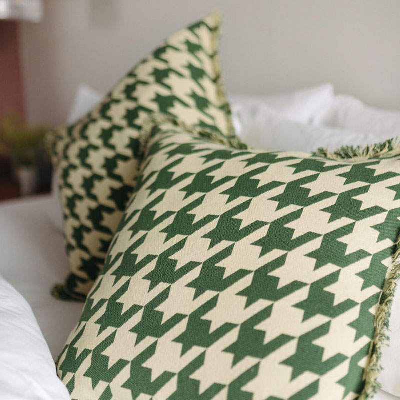 Houndstooth Cushion Cover, 50 x 50cm, Green-0