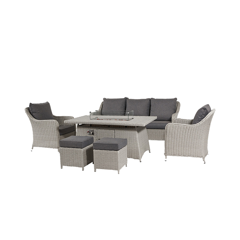 Antigua Lounge Set with Ceramic Top and Fire Pit, Stone Grey-1