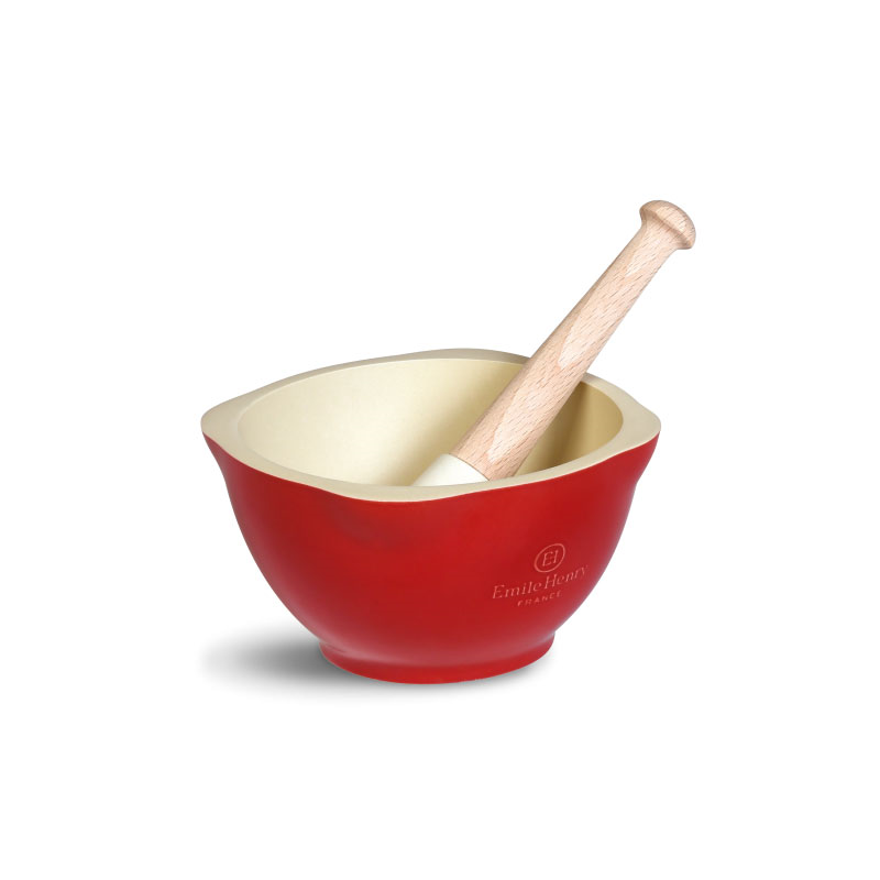 Ceramic Pestle & Mortar, Burgundy-0