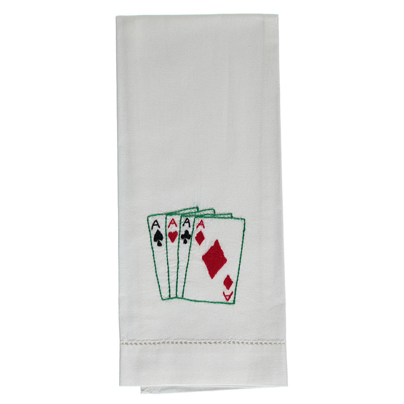 Playing Cards Hand Towel, 38 x 58cm, White/Green/Red/Black-1