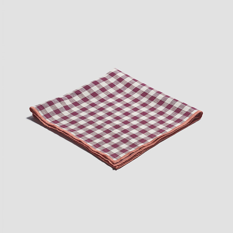 Gingham Linen Set of 4 Napkins, 45 x 45cm, Berry-1