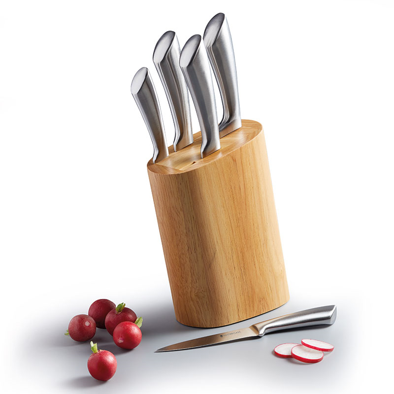 5 Piece Stainless Steel Knife Block set with Wooden Block-2