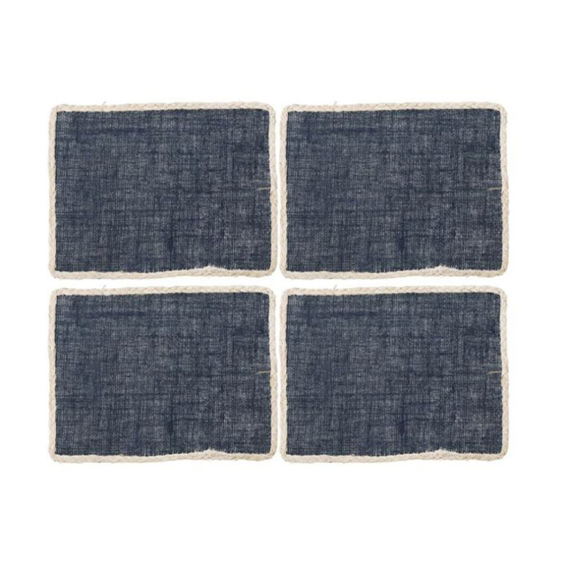 Jute Set of 4 Rectangular Placemats, 22 x 19cm, Blue-0