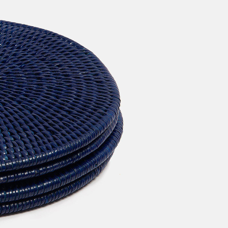 Latha Set of 4 Placemats, D27cm, Dark Blue-3