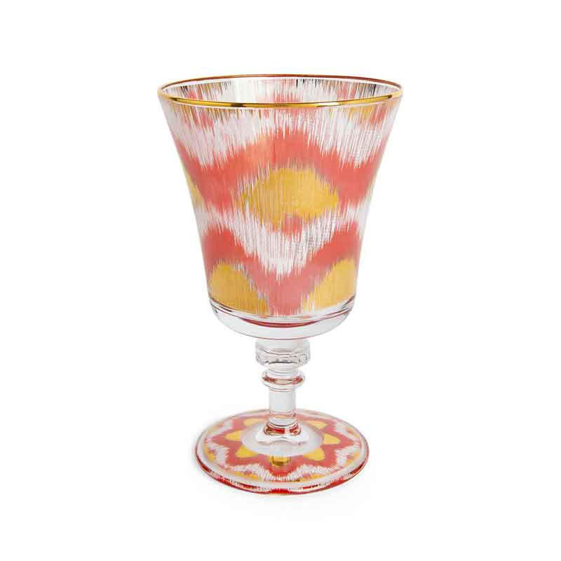 Ikat Wine Glass, 15H x 9cm, Red/Gold-0