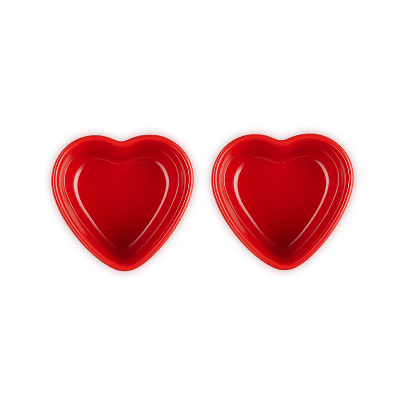 Set of 2 Heart Ramekins, Cerise-1