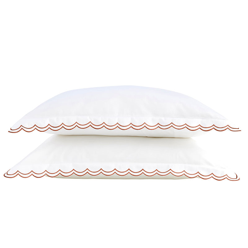 Scallop Edge Pair of Oxford Pillowcases, Fire-0