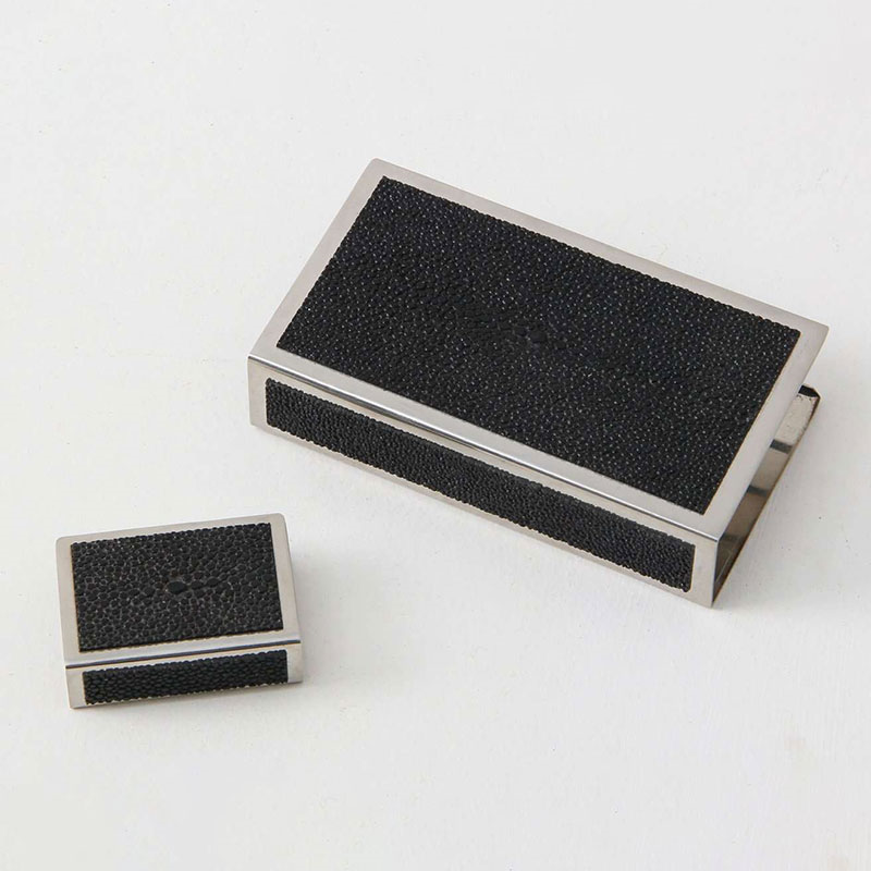 Large Match Box Holder, 13 x 7cm, Caviar Black Shagreen-4