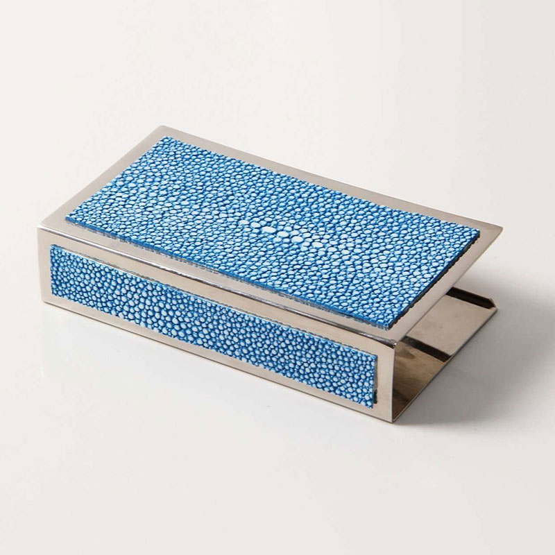 Large Match Box Holder, 13 x 7cm, Duke Blue Shagreen-0