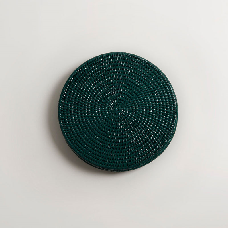 Latha Set of 4 Placemats, D27cm, Dark Green-2