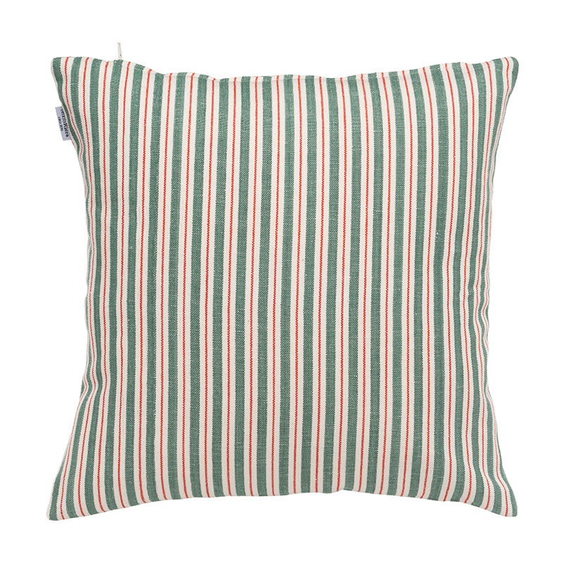 Garden Stripe Hand Made Cushion, 40 x 40 cm, Red / Green / White-1