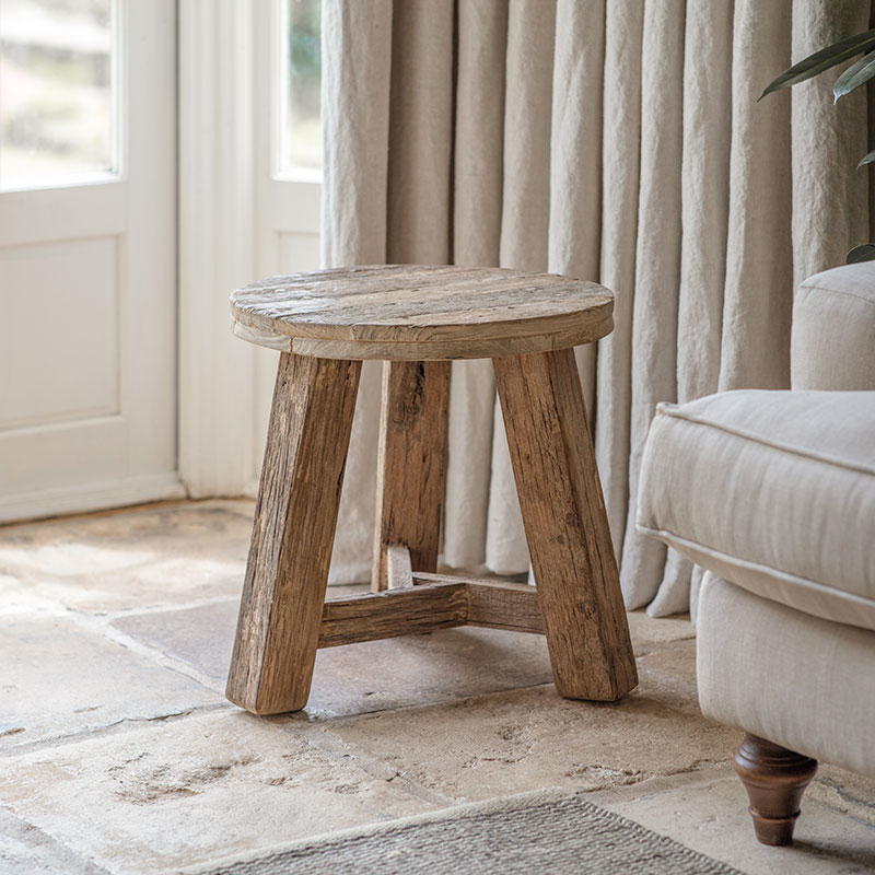 Ibo Reclaimed Wood Round Side Table, Natural-2