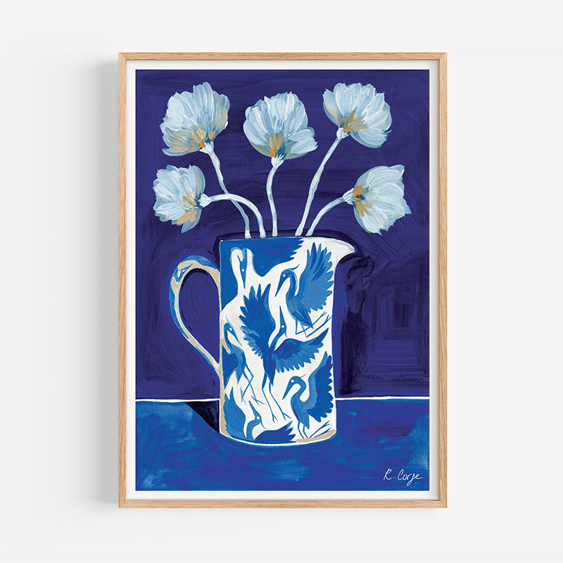 Herons Jug Print, A3, Blue-6