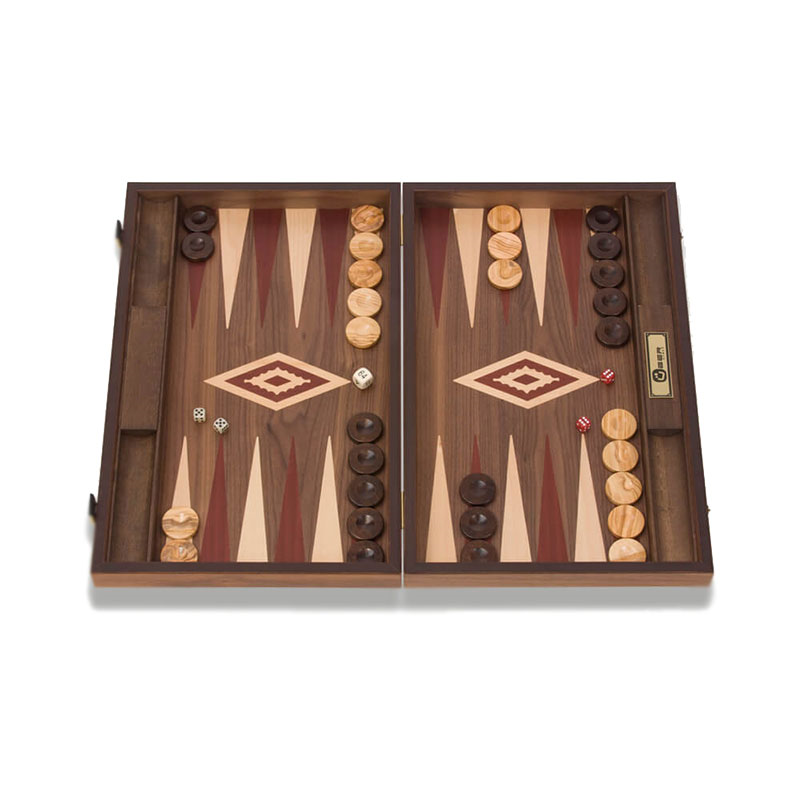 Uber Walnut Backgammon Set, Red-1