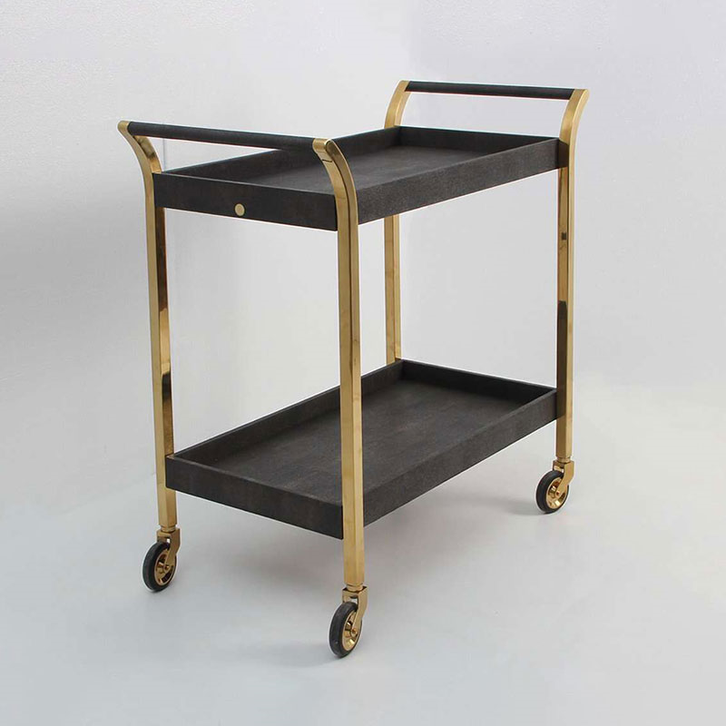 Woodstock Drinks Trolley, Seal Brown Shagreen-2