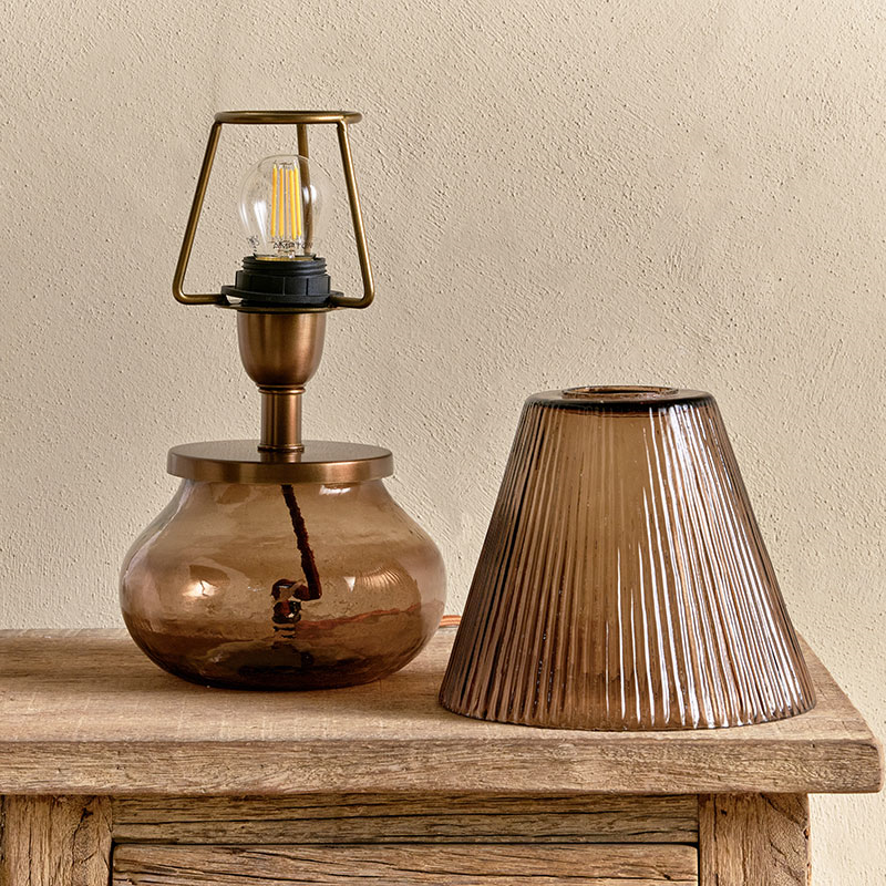 Dimalai Recycled Glass Table Lamp, H26cm, Brown Smoke-3