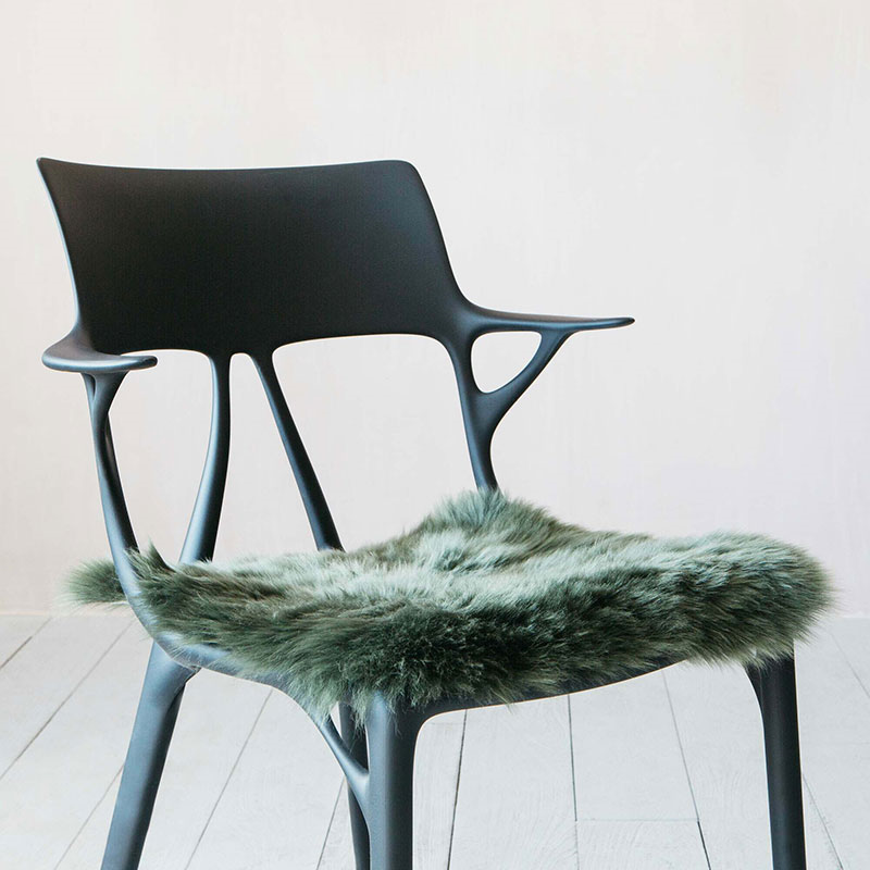 Square Sheepskin Seat Pad, 37 x 37cm, Moss-0