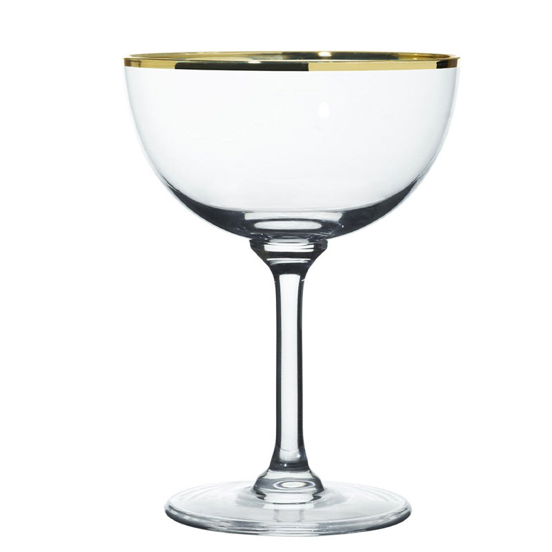 Gold Rims Set of 6 Crystal Champagne Saucers, 150ml, Clear/Gold-0