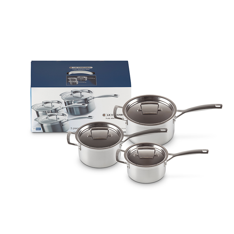 Classic 3-ply 3-Piece Saucepan Set, Stainless Steel-0