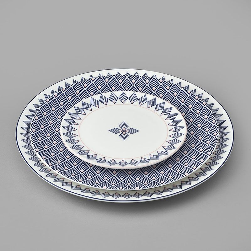 Gatsby Side Plate, D16cm, Blue & Blush Pink-3