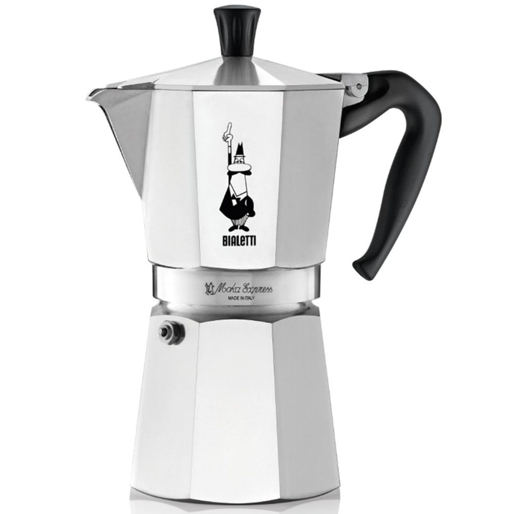 Moka Express Aluminium stovetop coffee maker, 9 cup, Silver-0