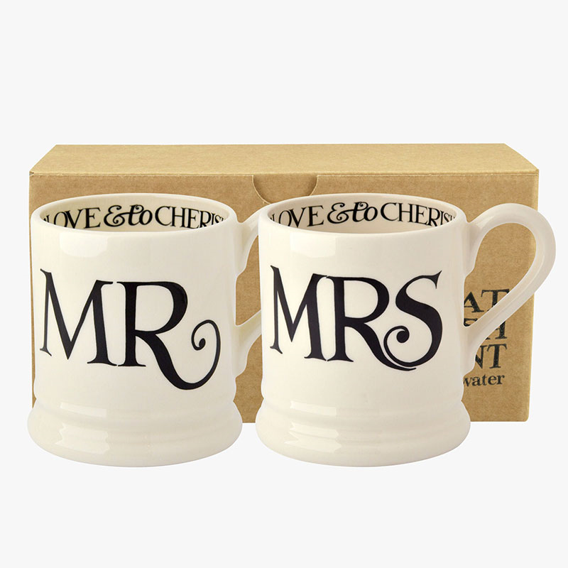 Black Toast Set of 2 Mr & Mrs Mugs, 300ml, Cream-1