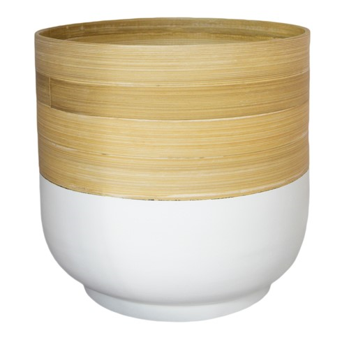 Bamboo Planter, H20 x W23 x D23cm, White-0