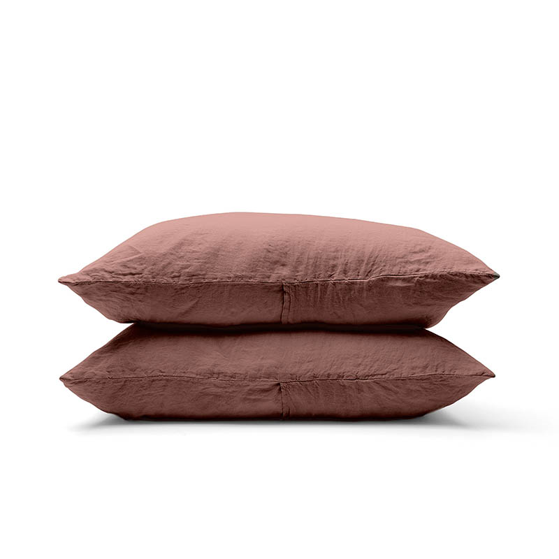 Linen Pair of Standard Pillowcases, Rust-2